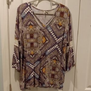 Cato Multicolor Geometric V-Neck Blouse